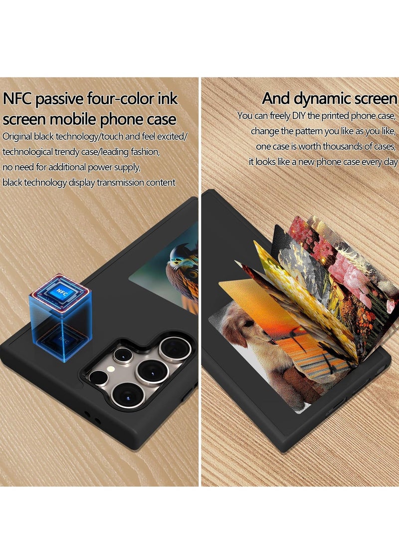Generic - Smart E Ink Display Phone Case for Samsung S24 Ultra, 4 Color Ink Display Photo Case with Carbon Fiber Style, Shock-Resistant & Anti-Scratch (Black), NFC Transmission, Long Lasting Imaging Display - Image 1