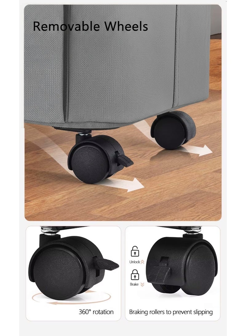 والالا سلة تخزين الملابس المتسخة المحمولة متعددة الوظائف المقاومة للغبار مع بكرات وحقائب جانبية - Image 2