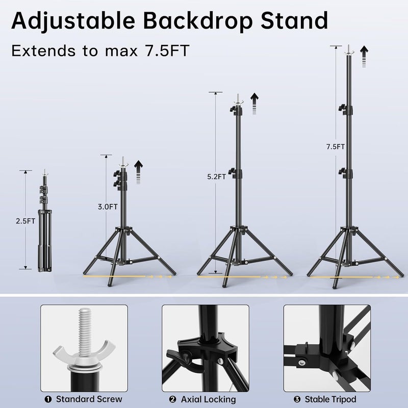 BEIYANG Backdrop Stand, 7.5 FT x 10 FT Adjustable Photography Background Support System Kit with Carrying Bag for Photo Video Studio - Image 3