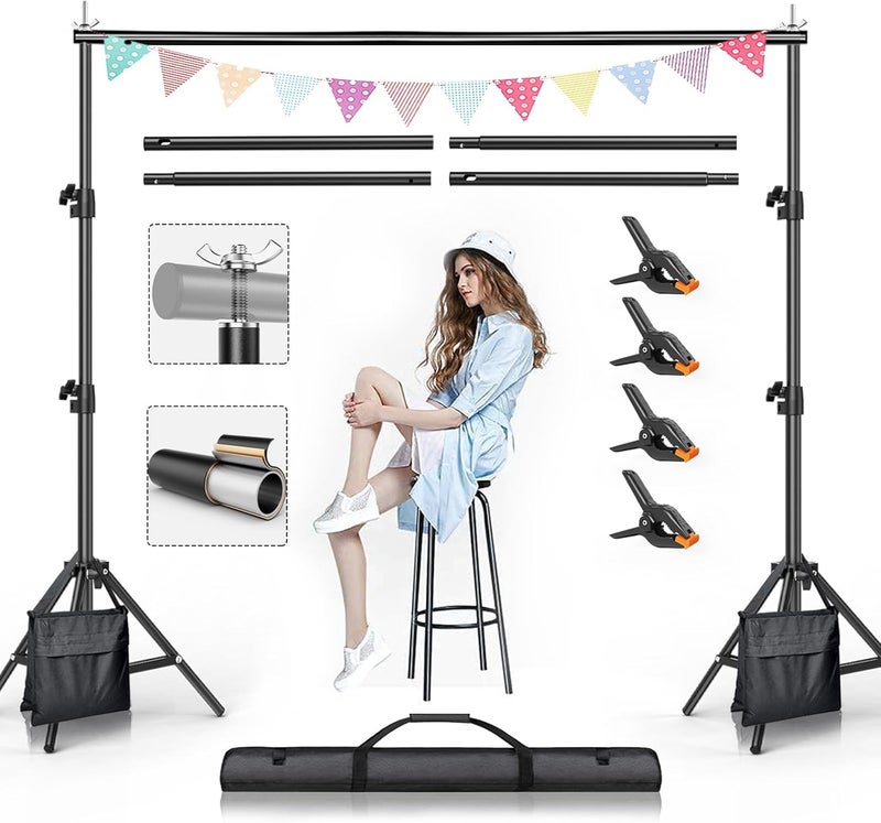 BEIYANG Backdrop Stand, 7.5 FT x 10 FT Adjustable Photography Background Support System Kit with Carrying Bag for Photo Video Studio - Image 1