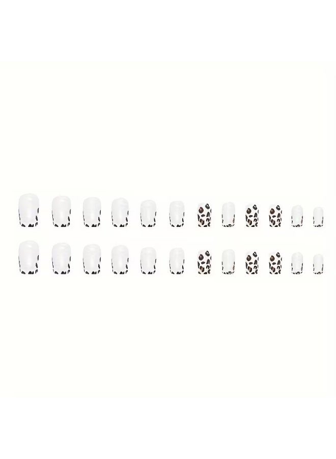 Goolsky Leopard Print Press On Nails, Short Square Glue On Nails, Glossy Fake Nails For Women And Girls, 24 Pcs - Image 5