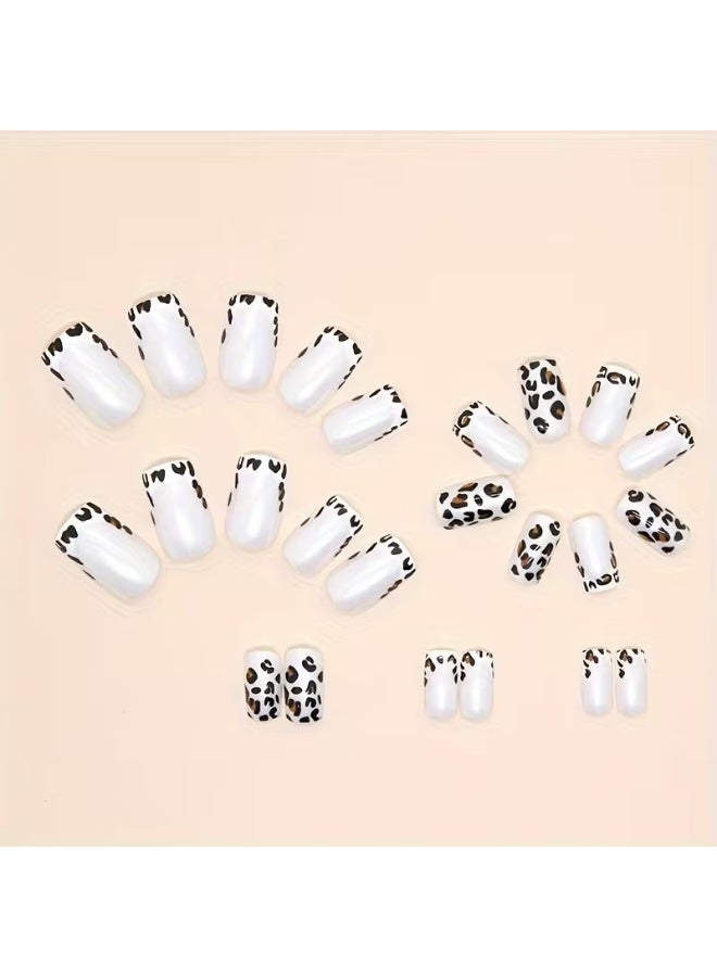 Goolsky Leopard Print Press On Nails, Short Square Glue On Nails, Glossy Fake Nails For Women And Girls, 24 Pcs - Image 2