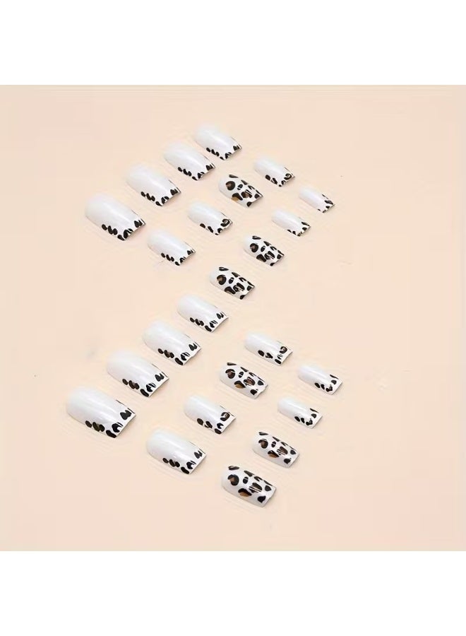 Goolsky Leopard Print Press On Nails, Short Square Glue On Nails, Glossy Fake Nails For Women And Girls, 24 Pcs - Image 3