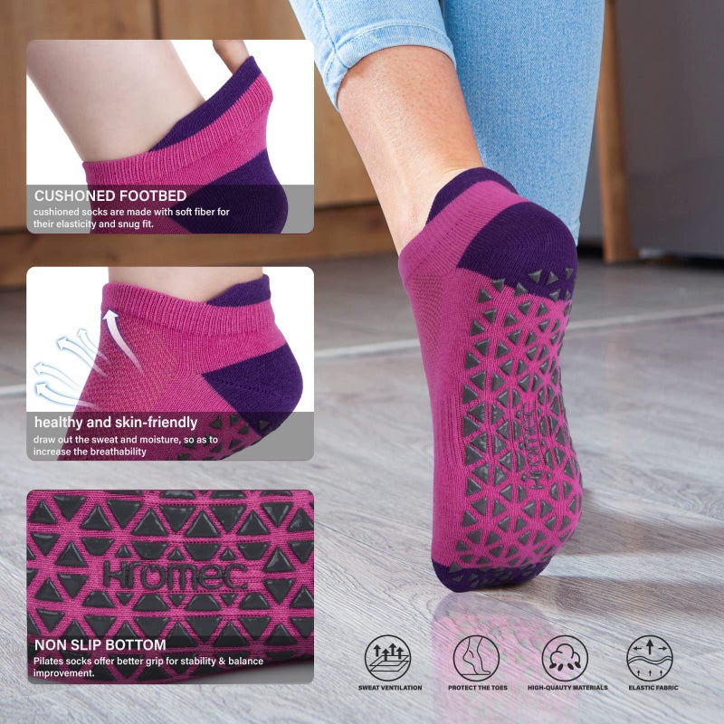 Hromec Non Slip Yoga Socks with Grips for Pilates, Ballet, Barre, Barefoot,Bikram,Hospital Anti Skid Socks for Women and Men - Image 5