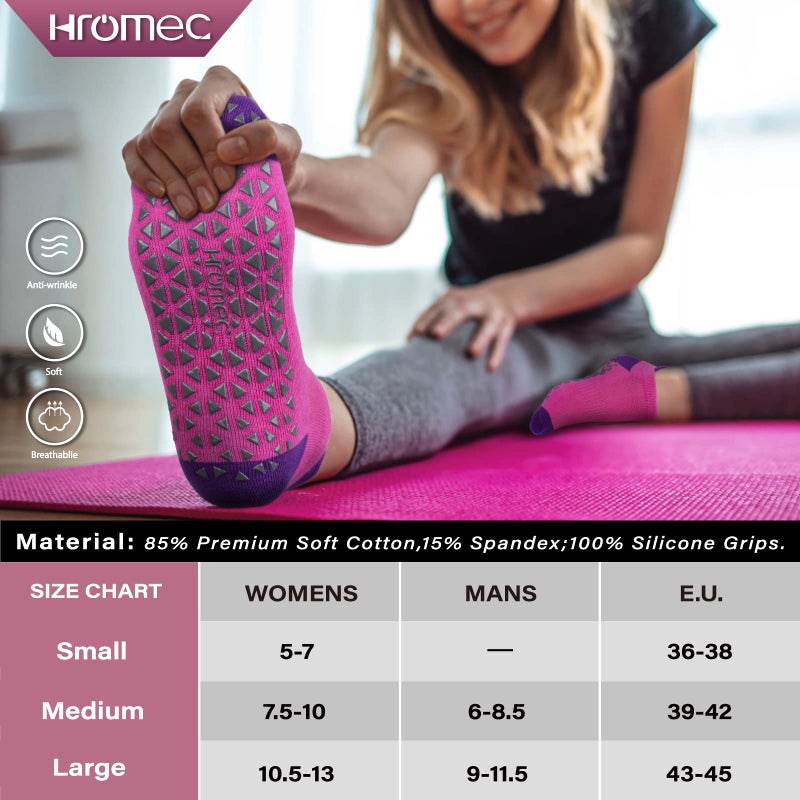 Hromec Non Slip Yoga Socks with Grips for Pilates, Ballet, Barre, Barefoot,Bikram,Hospital Anti Skid Socks for Women and Men - Image 3