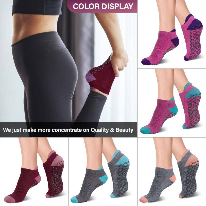 Hromec Non Slip Yoga Socks with Grips for Pilates, Ballet, Barre, Barefoot,Bikram,Hospital Anti Skid Socks for Women and Men - Image 2