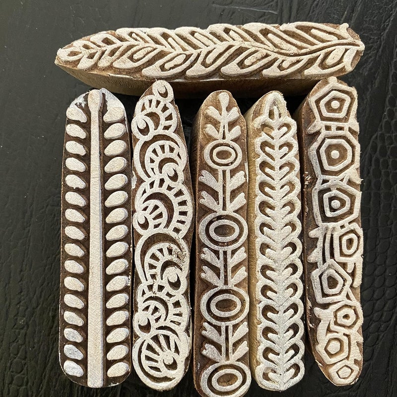 AnNafi ® Mehendi Print Blocks| Border Pattern Wooden Stamps (Set of 10)| Fabric Wooden Stamps Border Pattern Printing Blocks| Designer Craft for Mehandi Textile Pottery Saree Border Canvas Painting | - Image 5