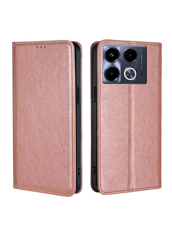جرين تايجر جراب هاتف جلدي مغناطيسي بلون زيتي لامع لهاتف Infinix Note 40 4G (ذهبي وردي)