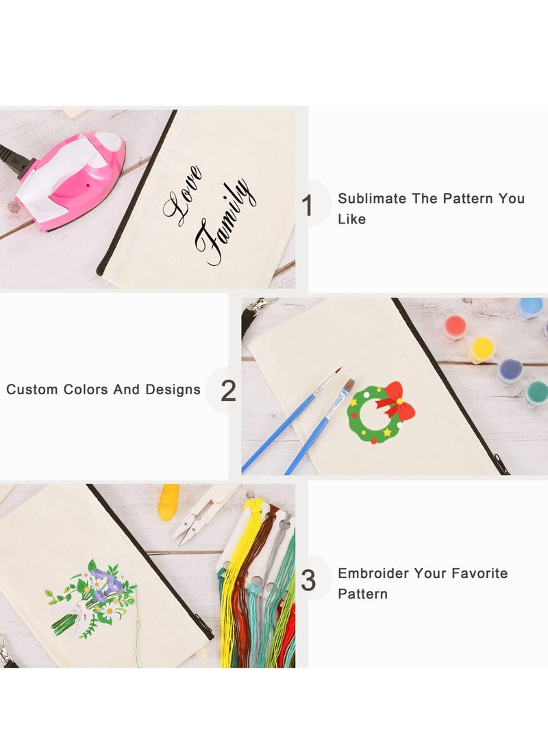 Cosmetic Bags Sublimation Blank Heat Transfer Makeup Bags with Wristband Lanyards for DIY Craft Travel Canvas Zipper Pencil Bags Multi-purpose Travel Toiletry Bag 10PCS - Image 4