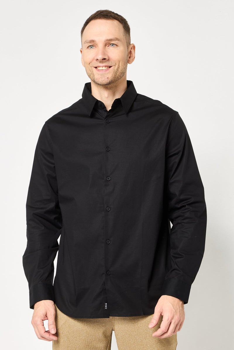 DKNY Men Regular Fit Plain Long Sleeve Casual Shirt, Black - Image 1