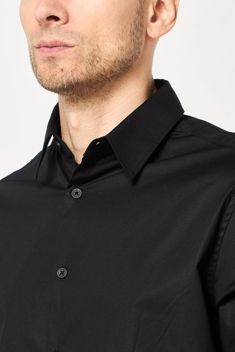 DKNY Men Regular Fit Plain Long Sleeve Casual Shirt, Black - Image 3