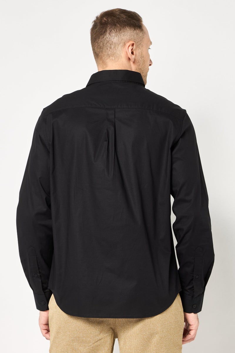 DKNY Men Regular Fit Plain Long Sleeve Casual Shirt, Black - Image 4