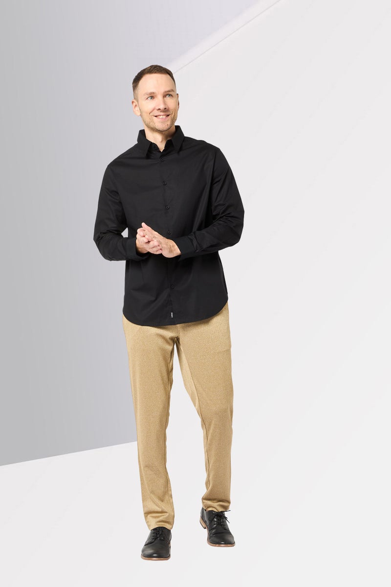 DKNY Men Regular Fit Plain Long Sleeve Casual Shirt, Black - Image 2