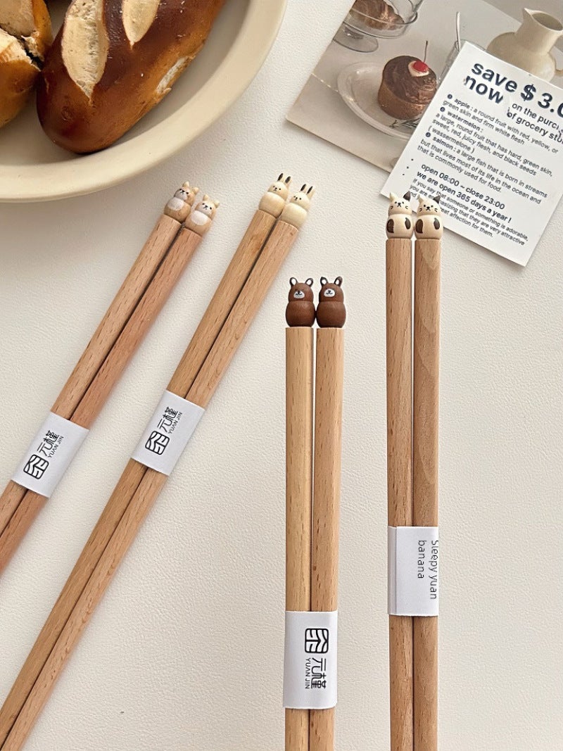 Bamboo Chopsticks 18cm Beech Black Bear Cartoon Design - Handcrafted Lightweight Eco-Friendly Chopsticks for All Occasions - Image 4