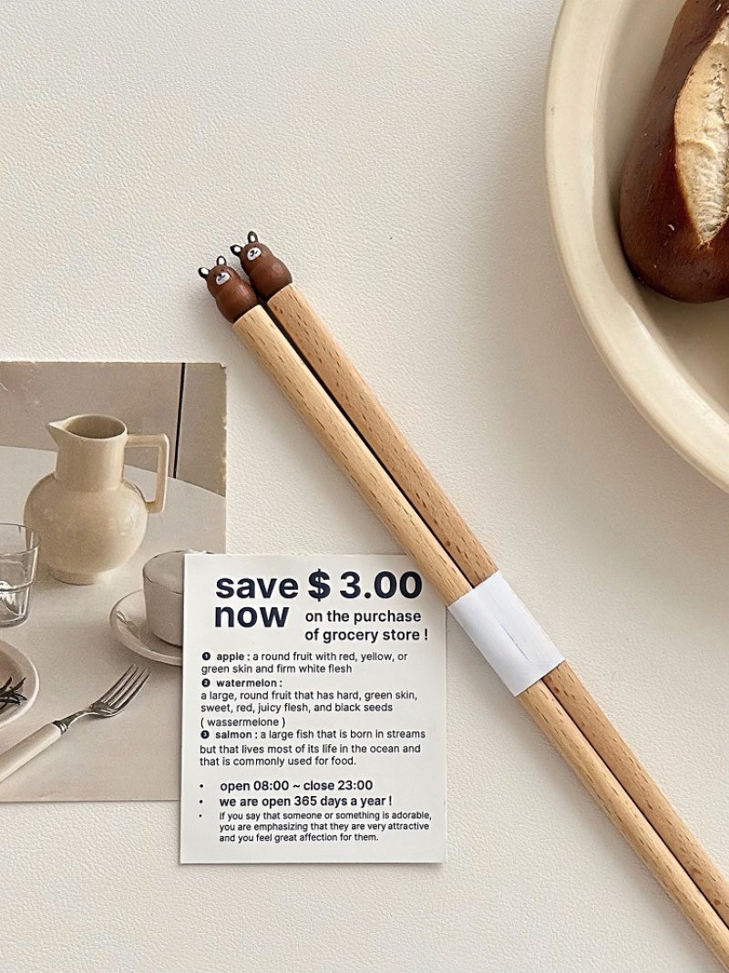 Bamboo Chopsticks 18cm Beech Black Bear Cartoon Design - Handcrafted Lightweight Eco-Friendly Chopsticks for All Occasions - Image 1
