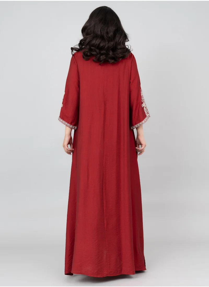 IKKXA Royal Radiance Crystal Jalabiya IK3007 Maroon