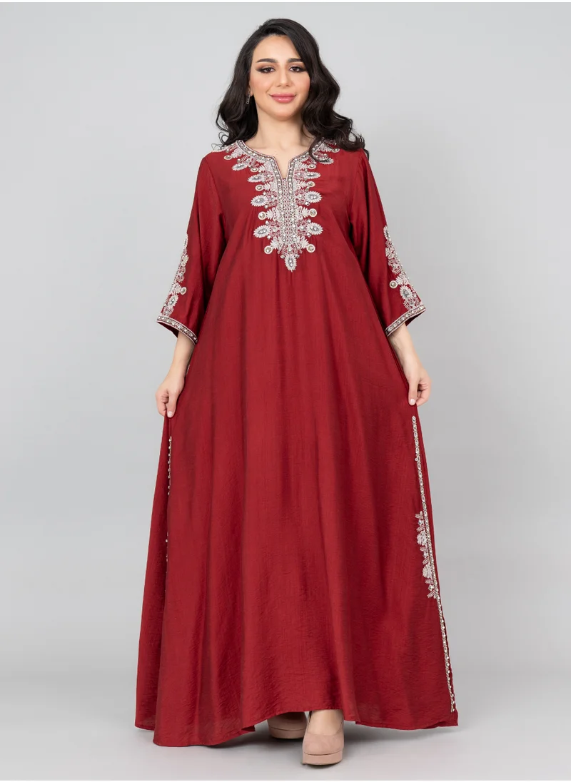 IKKXA Royal Radiance Crystal Jalabiya IK3007 Maroon