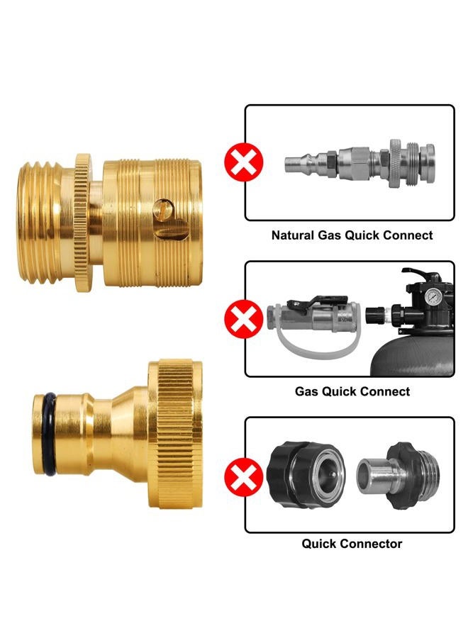 YELUN Garden Hose Quick Connectors Solid Brass 3/4 inch GHT External Thread Easy Connect Fittings No-Leak Water Hose Male Quick Connector and Female Product adapters (2 Sets) - Image 5