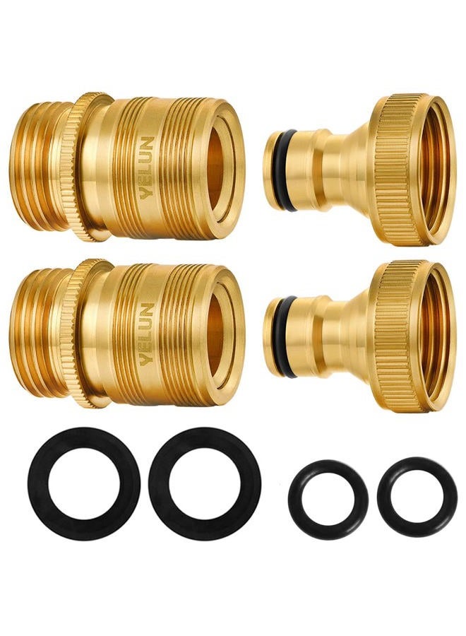 YELUN Garden Hose Quick Connectors Solid Brass 3/4 inch GHT External Thread Easy Connect Fittings No-Leak Water Hose Male Quick Connector and Female Product adapters (2 Sets) - Image 1
