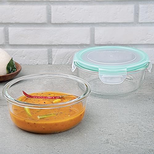 La Opala Cook Serve Store 100% Borosilicate Glass Storage Container | Clip N Store with Air-Tight Snap Lid | Round 650 ml | Microwave & Oven Proof | Dishwasher & Freezer Proof | Transparent - Image 1