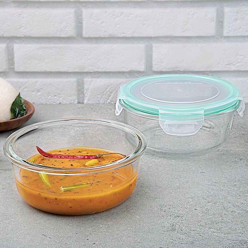 La Opala Cook Serve Store 100% Borosilicate Glass Storage Container | Clip N Store with Air-Tight Snap Lid | Round 650 ml | Microwave & Oven Proof | Dishwasher & Freezer Proof | Transparent - Image 5