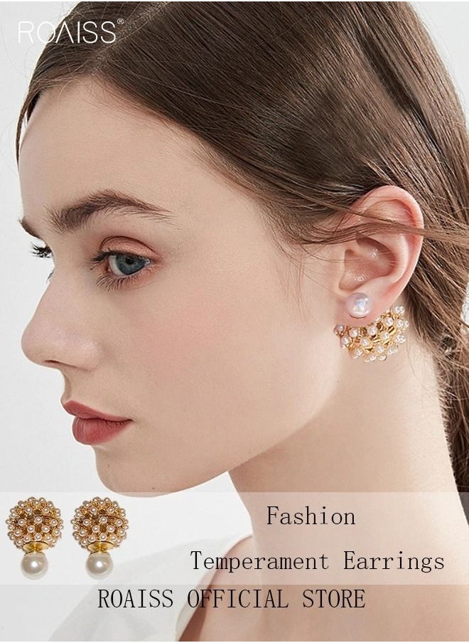 roaiss Silver needle two wearing pearl hydrangea flower earrings fashion elegant temperament earrings Chinese style new earrings female  - Image 3