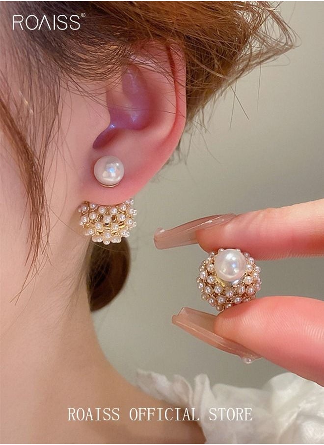 roaiss Silver needle two wearing pearl hydrangea flower earrings fashion elegant temperament earrings Chinese style new earrings female  - Image 2
