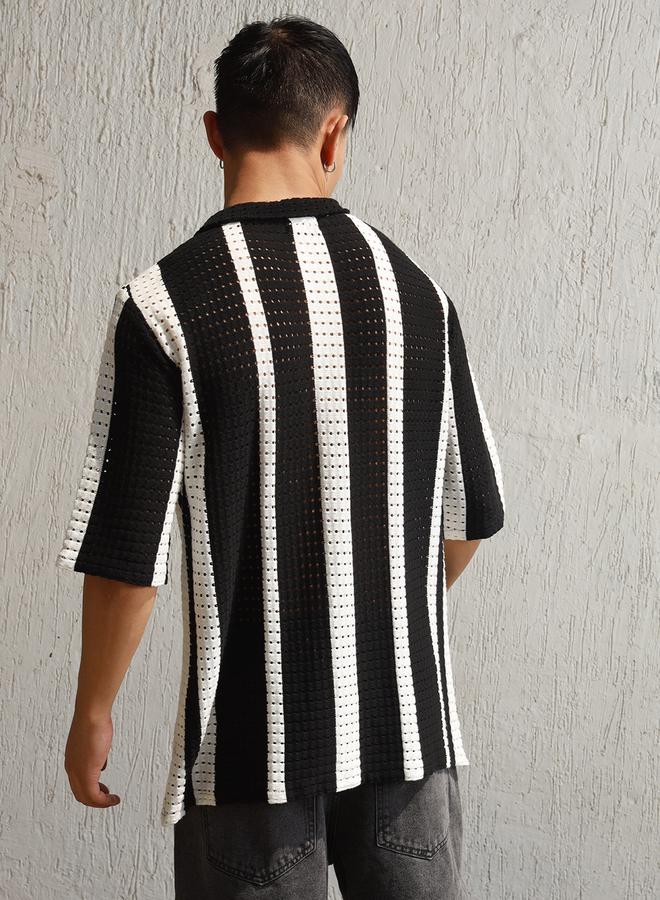 Hubberholme Eyelet Design Striped Knit Polo - Image 2