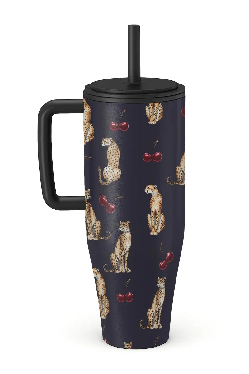 BURGA 40oz 1.2L Insulated Tumbler with Handle &amp; Leakproof Straw Lid – Keeps Drinks Hot 12 Hrs / Cold All Day – Stainless Steel Travel Mug, Cupholder Friendly, Double Wall Vacuum, Reusable Water Bottle Cougar
