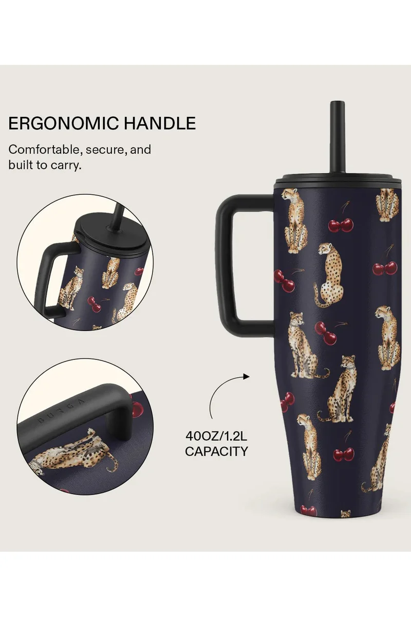 BURGA 40oz 1.2L Insulated Tumbler with Handle &amp; Leakproof Straw Lid – Keeps Drinks Hot 12 Hrs / Cold All Day – Stainless Steel Travel Mug, Cupholder Friendly, Double Wall Vacuum, Reusable Water Bottle Cougar