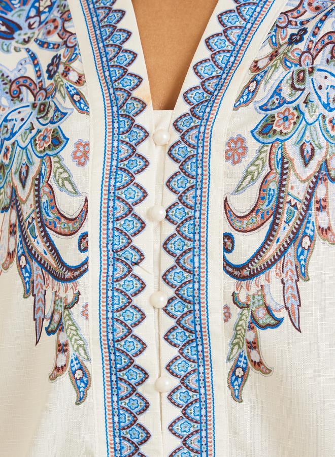 Styli Women Cream Placement Printed Blouse - Image 3