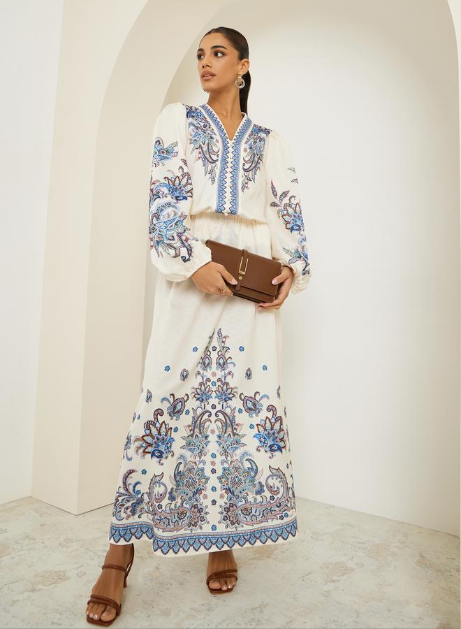 Styli Women Cream Placement Printed Blouse - Image 5