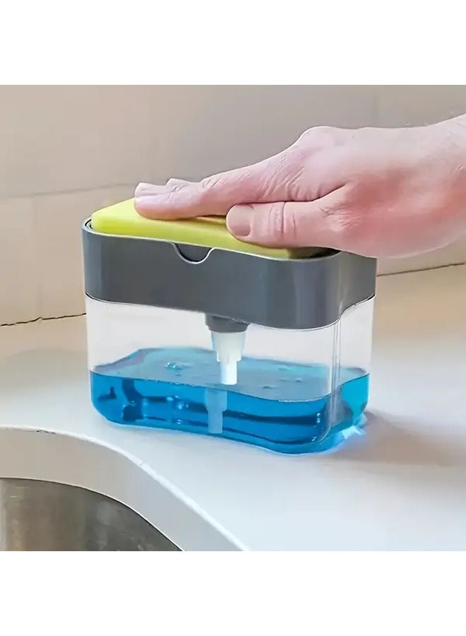 Manual Dish Soap Dispenser With Sponge Holder Plastic Kitchen Sink Organizer For Household And Hotel Use - Image 1
