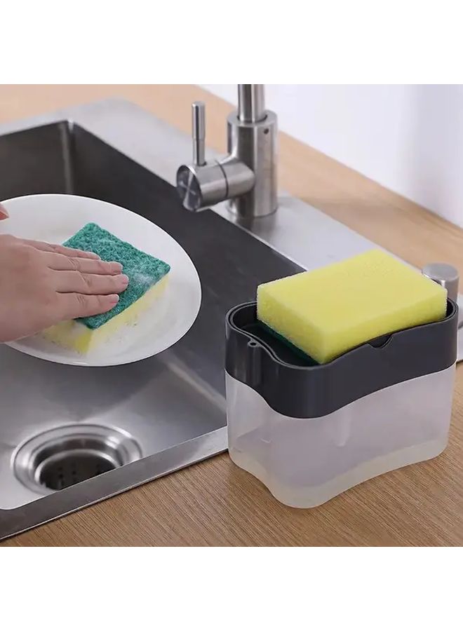 Manual Dish Soap Dispenser With Sponge Holder Plastic Kitchen Sink Organizer For Household And Hotel Use - Image 4
