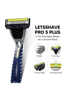 LetsShave Pro 5 Shaving Value Set Razor For Men With 4 Blades & 1 Handle + Razor Cap, World'S First Curved Blade Razor, Face & Head Shaving Kit  - Image 2