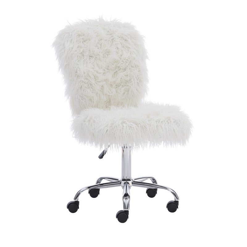 Linon Cora Faux Flokati Armless Office Chair White