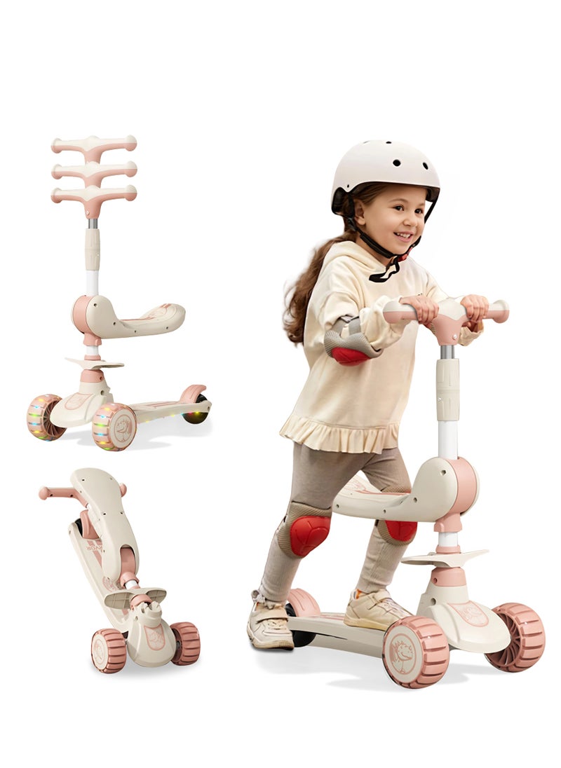 DMG TECH Scooter Kids, Luminous PU Wheels, 3-Level Height Adjustabl Height and Folding Seat, Lean to Steer, Non-Slip Handle Wide Deck, Children 1-10 Years Old  - Image 1
