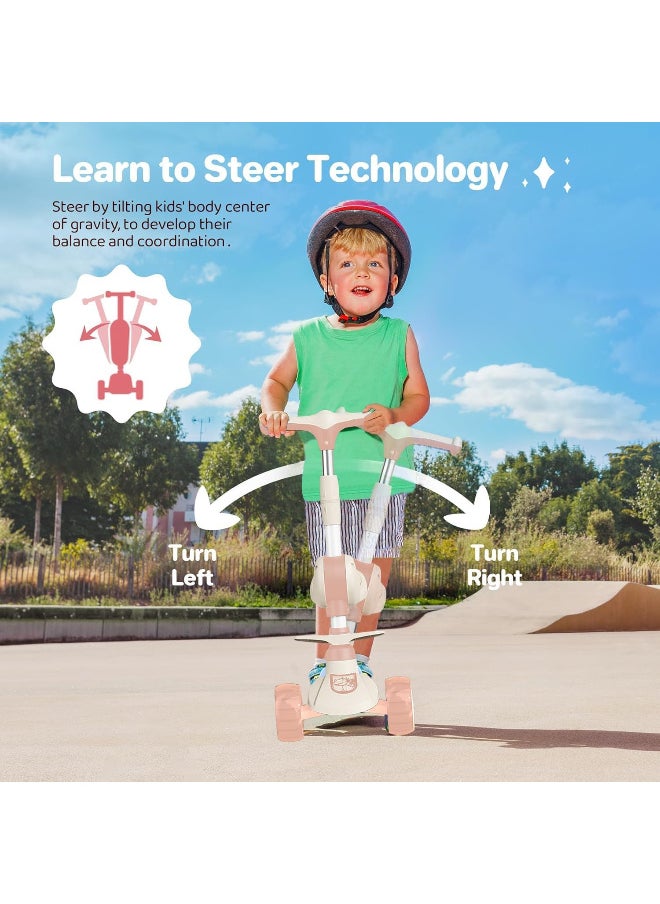 DMG TECH Scooter Kids, Luminous PU Wheels, 3-Level Height Adjustabl Height and Folding Seat, Lean to Steer, Non-Slip Handle Wide Deck, Children 1-10 Years Old  - Image 4