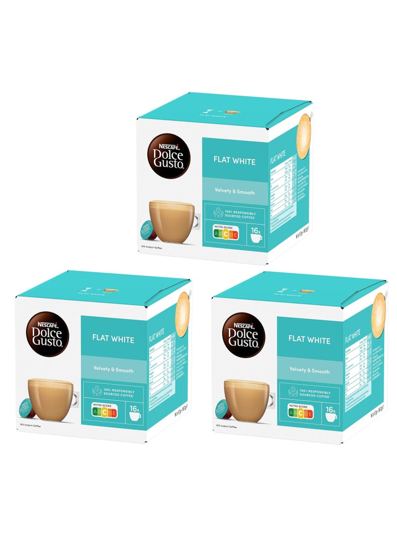Dolce Gusto Flat White Coffee, 5 Intensity, Medium Light Roast, 16 Capsules, Pack of 3
