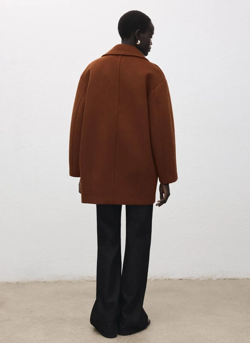 MANGO Wool-blend coat with button fastening