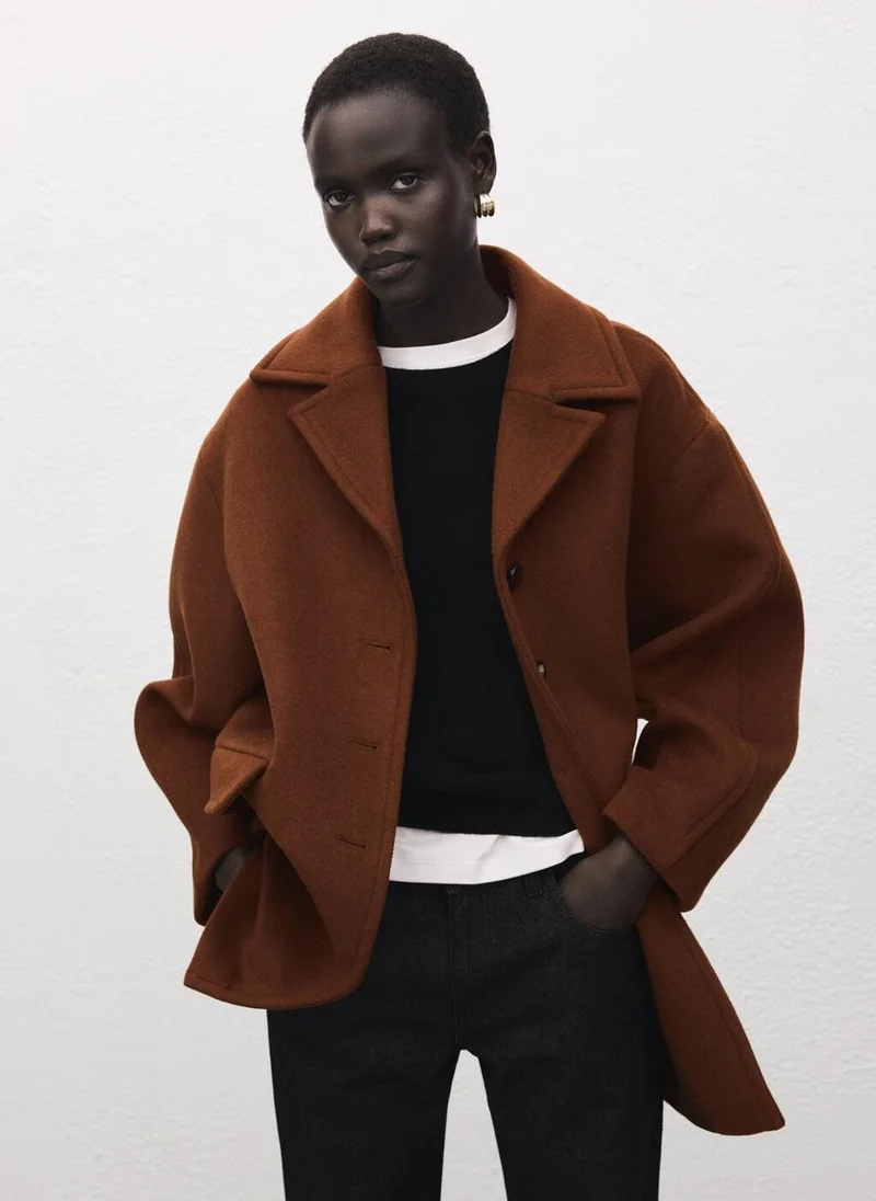 MANGO Wool-blend coat with button fastening