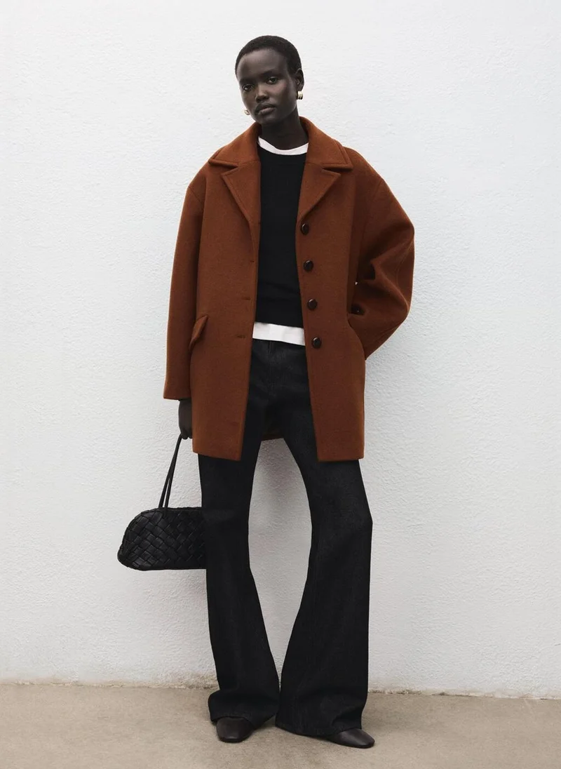 مانجو معطف صوف بمزيج مع أزرار