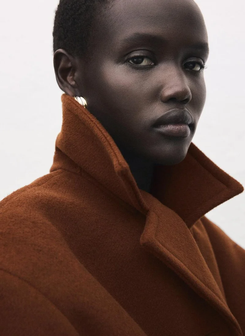 مانجو معطف صوف بمزيج مع أزرار