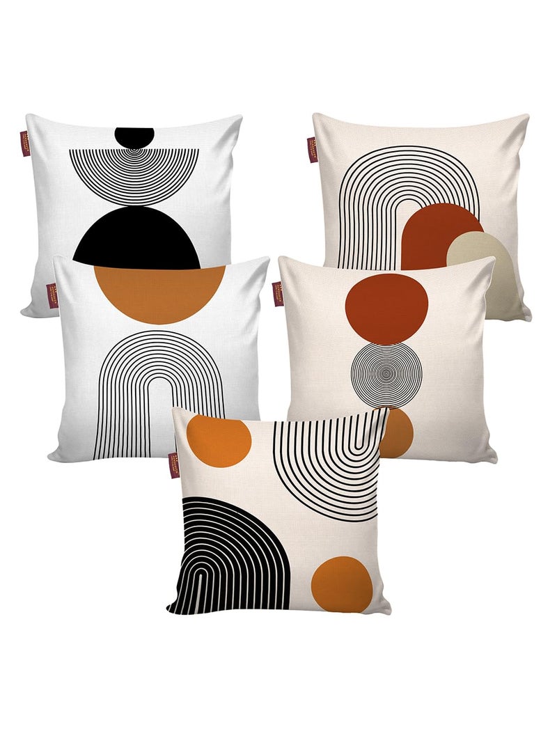 AEROHAVEN Cotton Premium Set Of 5 Geometric Digital Printed Hand Stitched Throw Pillow/Cushion Covers - (Off-White, 20 X 20 Inch) - Image 2