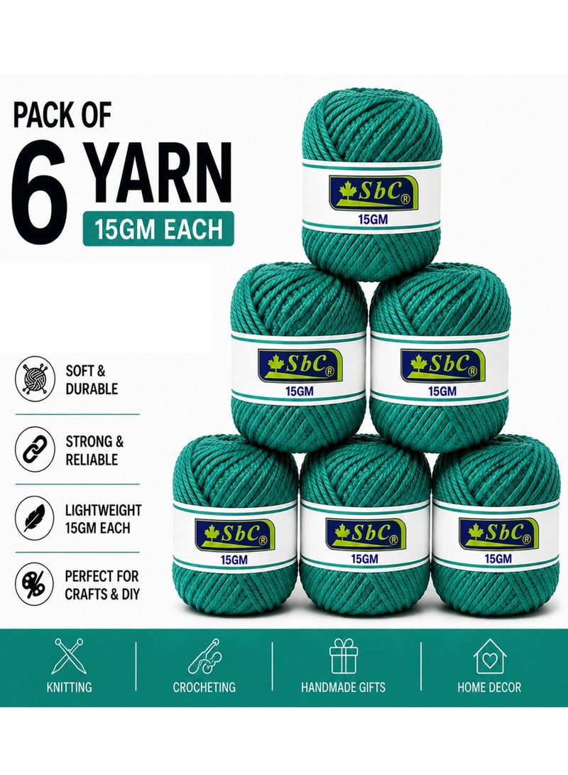 6-Piece Cotton Wool Yarn For Art And Crafts 15gm Content Opal Green