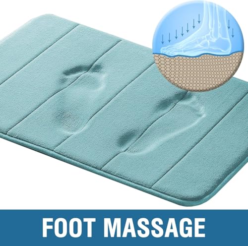 Flamingo P Memory Foam Shower Bathroom Mat Rug Soft Non Slip Bath Mats Machine Washable, 24x17 Inches, Aqua Green - Image 2