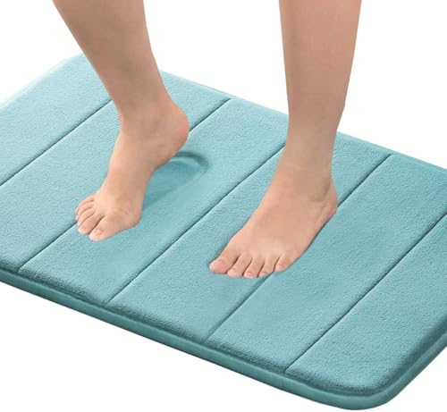 Flamingo P Memory Foam Shower Bathroom Mat Rug Soft Non Slip Bath Mats Machine Washable, 24x17 Inches, Aqua Green - Image 1
