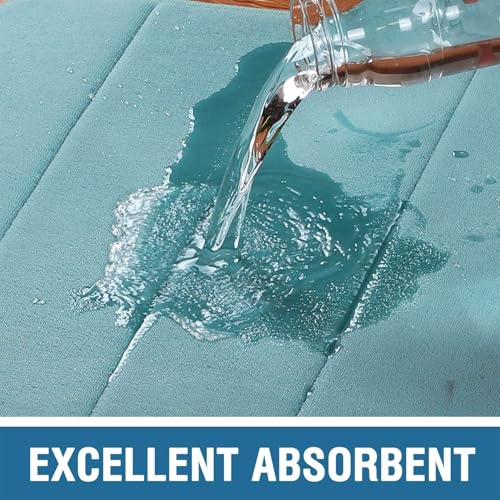 Flamingo P Memory Foam Shower Bathroom Mat Rug Soft Non Slip Bath Mats Machine Washable, 24x17 Inches, Aqua Green - Image 3