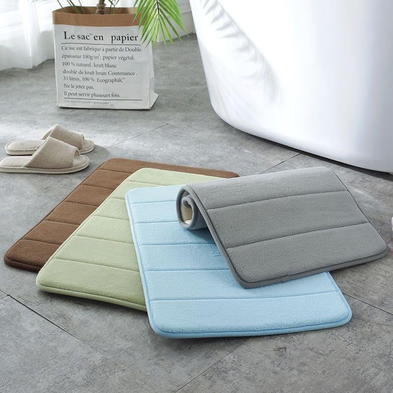 Flamingo P Memory Foam Shower Bathroom Mat Rug Soft Non Slip Bath Mats Machine Washable, 24x17 Inches, Aqua Green - Image 5