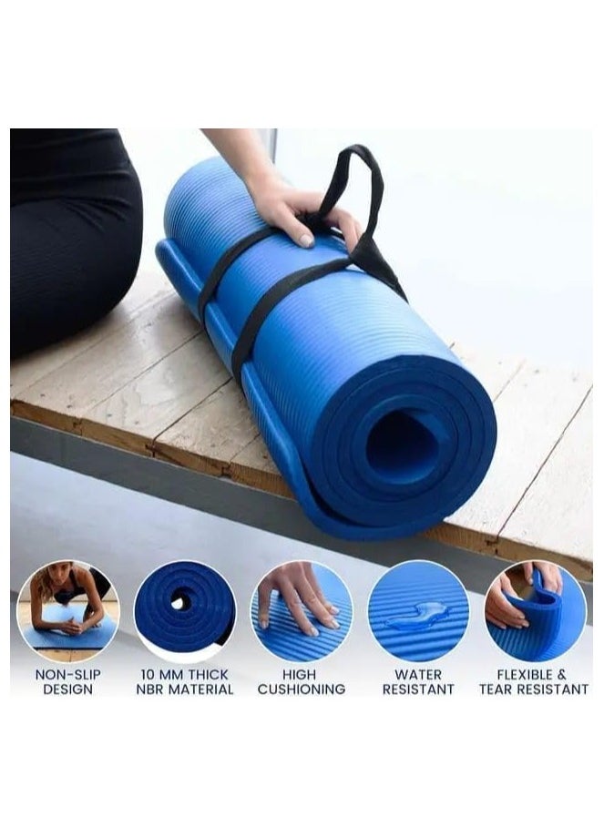 Generic Ultimate Premium 10mm Thick Yoga Mat with Attached Strap Ideal for High-Intensity Interval Workouts, Pilates, Yoga and Many Other Home Workouts (blue)  - Image 2